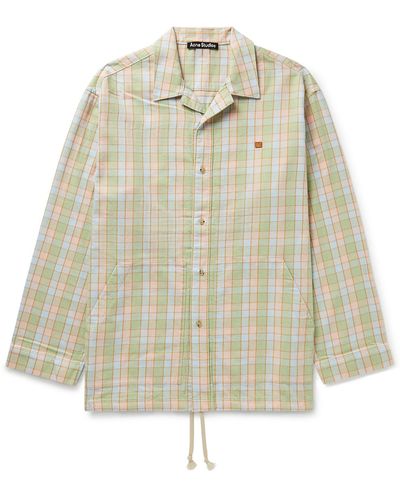 Acne Studios Camp-collar Logo-appliquéd Checked Organic Cotton-flannel Overshirt - Green