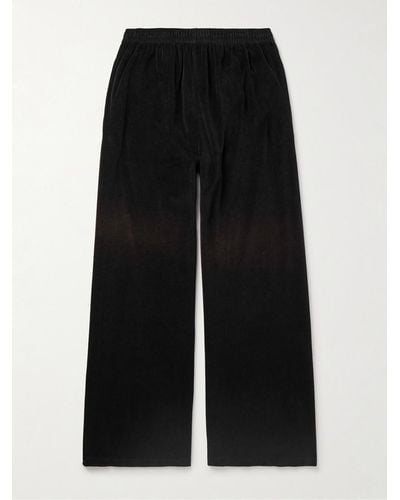 Acne Studios Fega Wide-leg Logo-embossed Cotton-blend Velour Track Trousers - Black