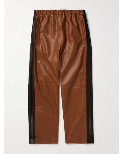 Marni Straight-leg Striped Nappa Leather Trousers - Brown