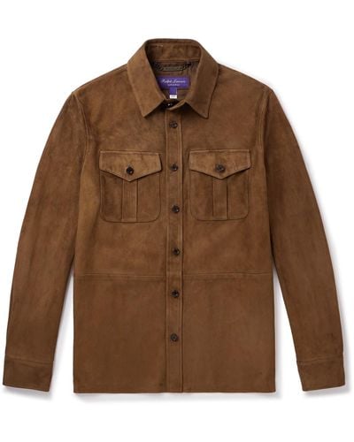 Ralph Lauren Purple Label Barron Suede Shirt Jacket - Brown