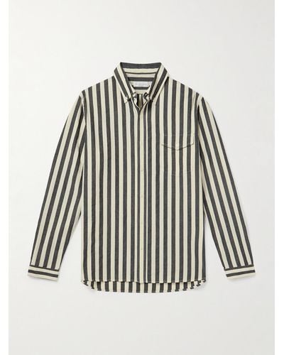 Richard James Button-down Collar Striped Slub Cotton Oxford Shirt - White