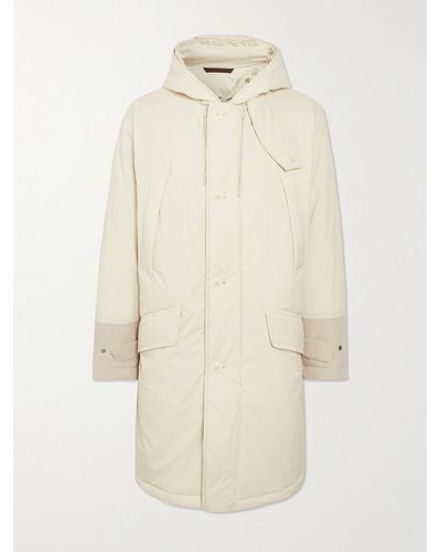Zegna Leather-trimmed Shell Hooded Parka - White