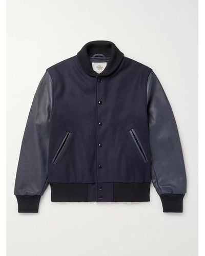 Golden Bear The Albany Wool-blend And Leather Bomber Jacket - Blue