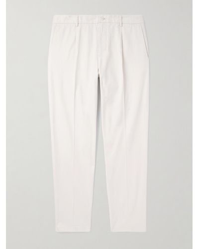 Club Monaco Straight-leg Pleated Cotton-blend Trousers - White