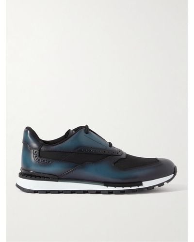 Berluti Fast Track Venezia Leather And Shell Sneakers - Blue