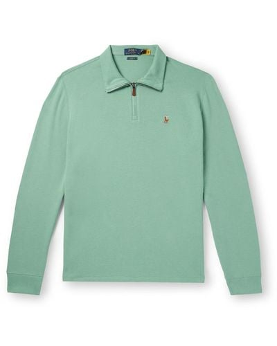 Polo Ralph Lauren Logo-embroidered Cotton Half-zip Sweater - Green
