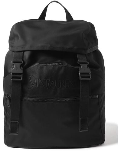 Saint Laurent Logo-embroidered Leather-trimmed Shell Backpack - Black