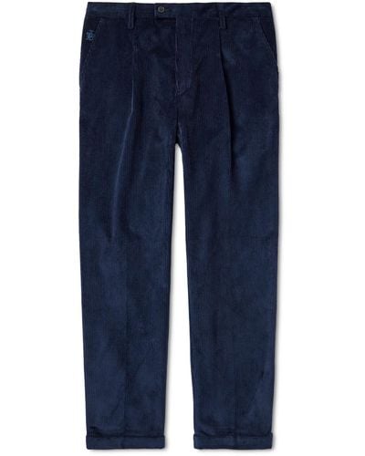 Baracuta Straight-leg Pleated Cotton-corduroy Pants - Blue