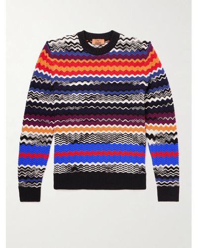 Missoni Slim-fit Striped Crochet-knit Wool-blend Sweater - Blue