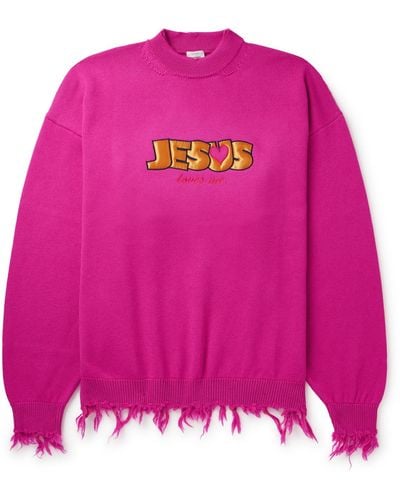 Vetements Jesus Loves You Distressed Merino Wool Sweater - Pink