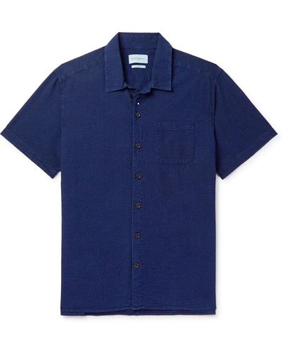 Oliver Spencer Riviera Indigo-dyed Cotton-seersucker Shirt - Blue