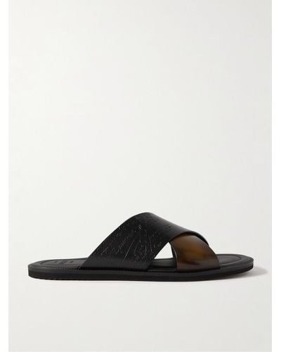Berluti Sifnos Scritto Venezia Leather Sandals - Brown