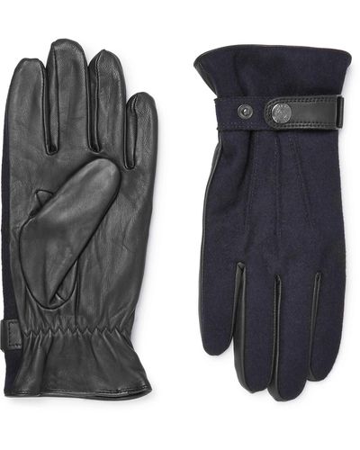 Dents Flannel And Leather Gloves - Blue
