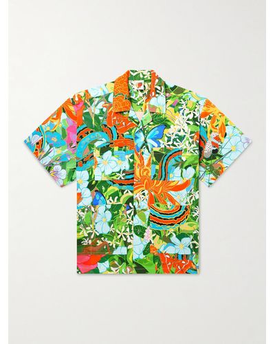 Sky High Farm Camp-collar Printed Cotton Shirt - Green