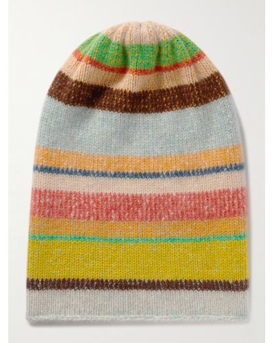 The Elder Statesman Parker Striped Ribbed Cashmere Beanie - Yellow