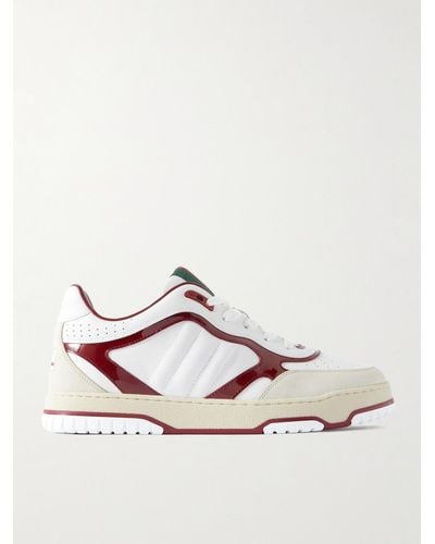 Gucci Suede And Patent-leather Trimmed Leather Trainers - Natural