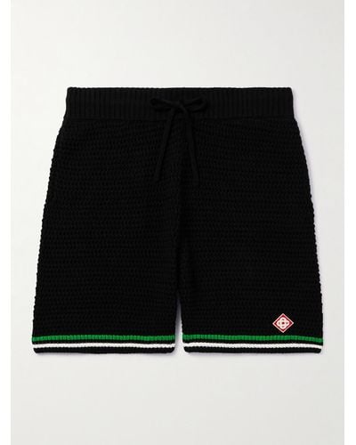 Casablancabrand Straight-leg Logo-appliquéd Striped Crocheted Cotton Drawstring Shorts - Black