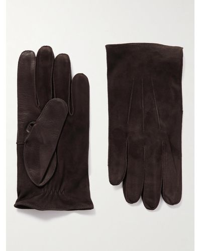 Zegna Leather-trimmed Suede Gloves - Black