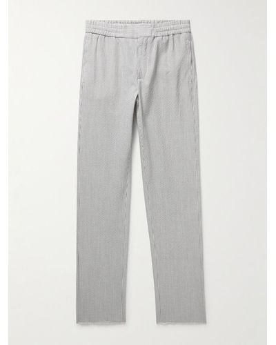 Loro Piana Slim-fit Straight-leg Striped Wool-blend Seersucker Pants - Grey
