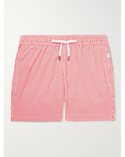 Onia Charles Straight-leg Mid-length Striped Seersucker Swim Shorts - Pink