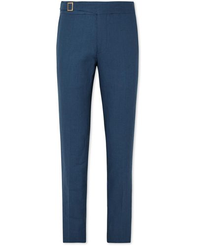 Rubinacci Tapered Pleated Linen Pants - Blue