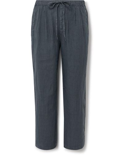 Massimo Alba Key West Straight-leg Pleated Linen Drawstring Pants - Blue