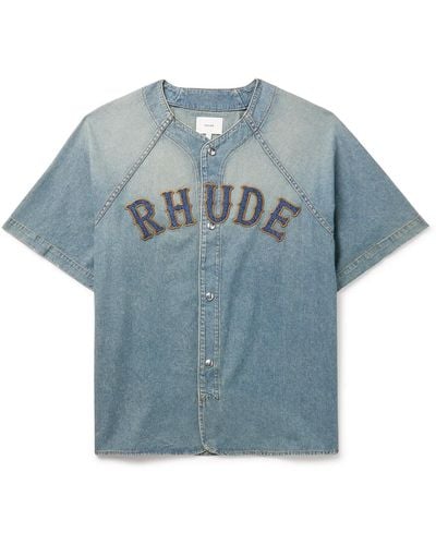 Rhude Logo-appliquéd Denim Shirt - Blue