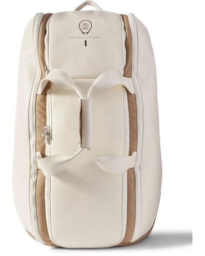 Brunello Cucinelli Logo-print Suede And Mesh-trimmed Full-grain Leather Backpack - Natural