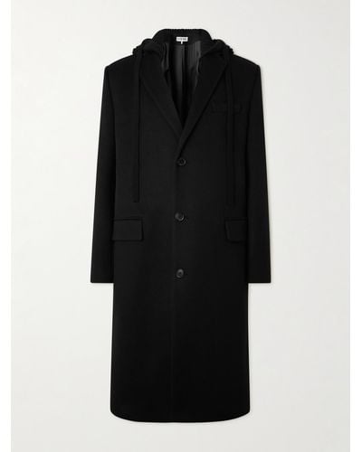 Loewe Wool-blend Jersey-trimmed Wool And Cashmere-blend Hooded Coat - Black