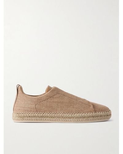 ZEGNA Triple Stitchtm Leather-trimmed Canvas Slip-on Trainers - Natural