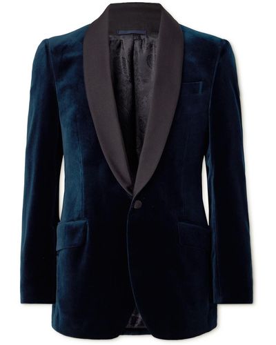 Favourbrook Shawl-collar Twill-trimmed Cotton-velvet Tuxedo Jacket - Blue