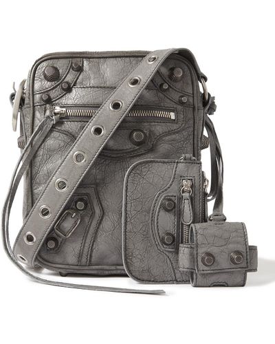 Balenciaga Le Cagole Cracked Leather Messenger Bag - Gray