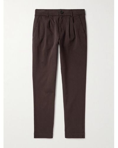 MR P. Tapered Pleated Garment-dyed Cotton-blend Twill Trousers - Brown