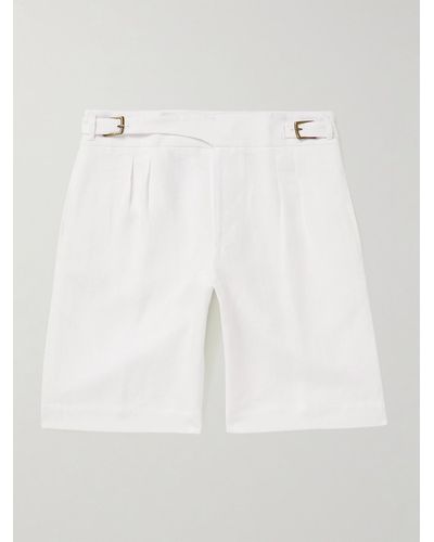 Anderson & Sheppard Gurkha Straight-leg Pleated Linen Shorts - White