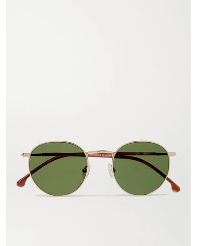 Loro Piana Weekend Round-frame Gold-tone And Acetate Polarised Sunglasses - Green