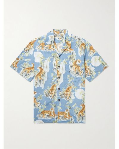 Go Barefoot Tiger Convertible-collar Printed Cotton-blend Shirt - Blue