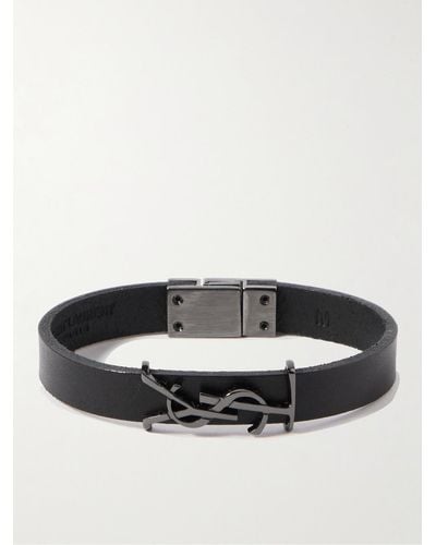 Saint Laurent Opyum Leather And Silver-tone Bracelet - Black