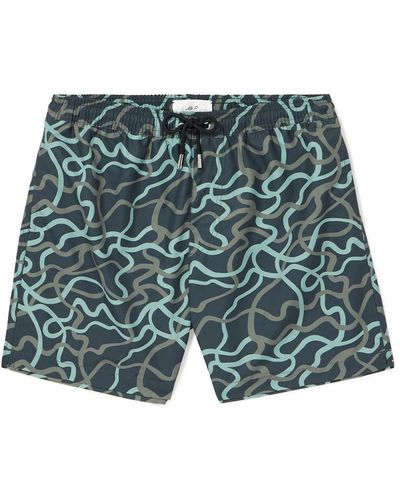 MR P. Straight-leg Mid-length Printed Swim Shorts - Blue