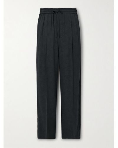 Amomento Straight-leg Pleated Striped Peached-crepe Drawstring Trousers - Black