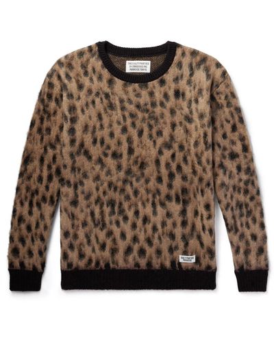 Wacko Maria Leopard-jacquard Knitted Sweater - Brown