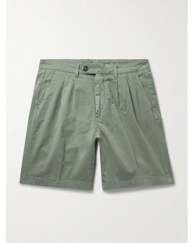 Canali Straight-leg Pleated Cotton-blend Twill Bermuda Shorts - Green