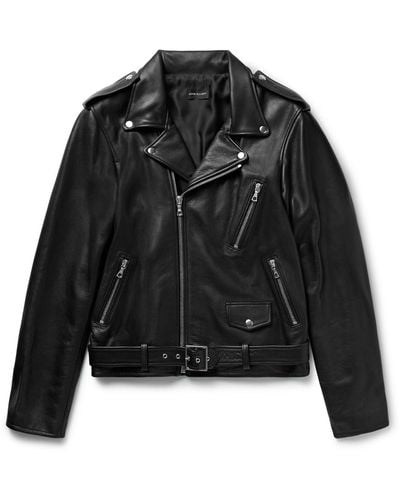 John Elliott Slim-fit Full-grain Leather Biker Jacket - Black