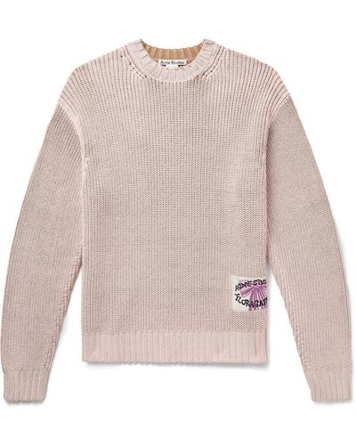 Acne Studios Kype Logo-appliquéd Ribbed Wool-blend Sweater - Natural