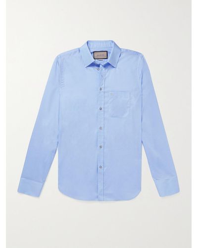 Gucci Slim-Fit Logo-Embroidered Cotton Oxford Shirt - Blau