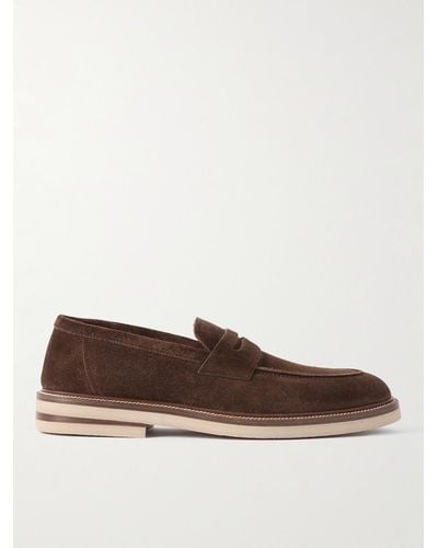 Brunello Cucinelli Suede Penny Loafers - Brown