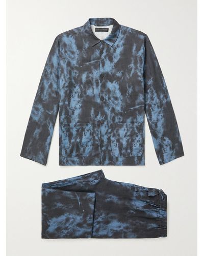 Desmond & Dempsey Printed Linen Pyjama Set - Blue