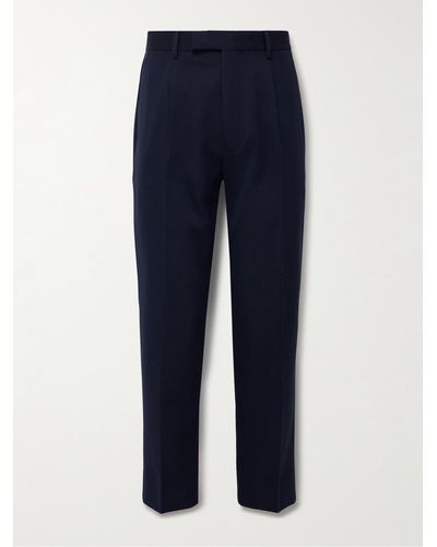 Zegna Pantaloni slim-fit in twill di misto cotone e lana con pinces - Blu