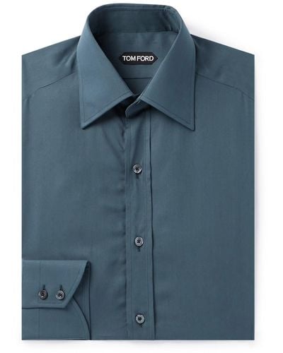 Tom Ford Cutaway-collar Lyocell-blend Poplin Shirt - Blue