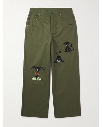 Brain Dead Straight-leg Embroidered Cotton-twill Trousers - Green