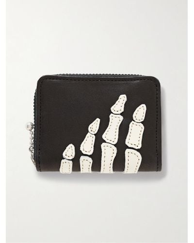 Kapital Thumbs-up Mini Appliquéd Leather Zip-around Wallet - Black